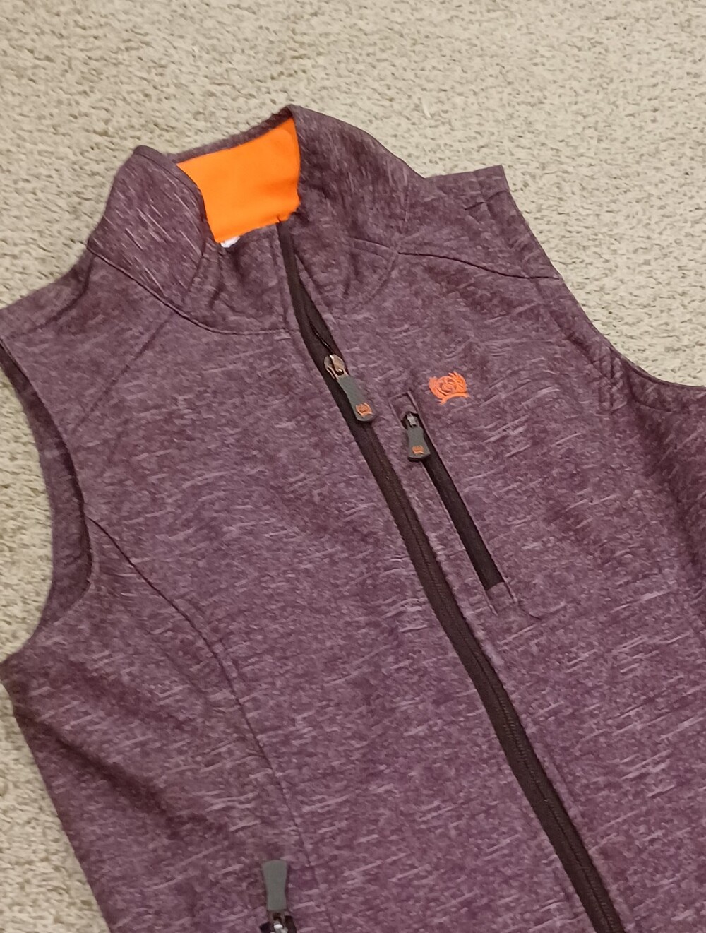Cinch women's bonded vest in a heathered purple and Orange Fleece Lining XS